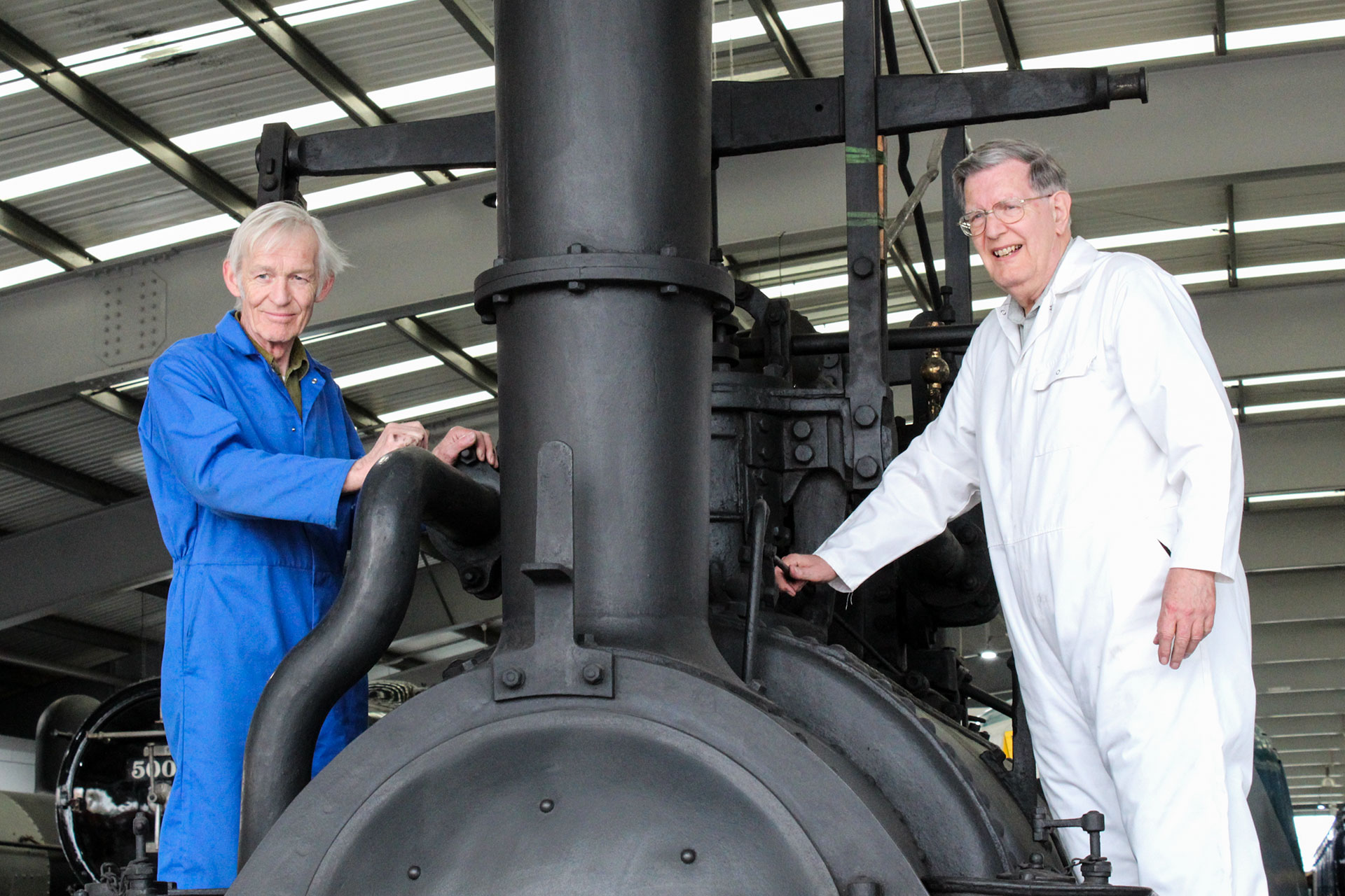 Peter Davidson & Dr. Michael Bailey with the Hetton Locomotive