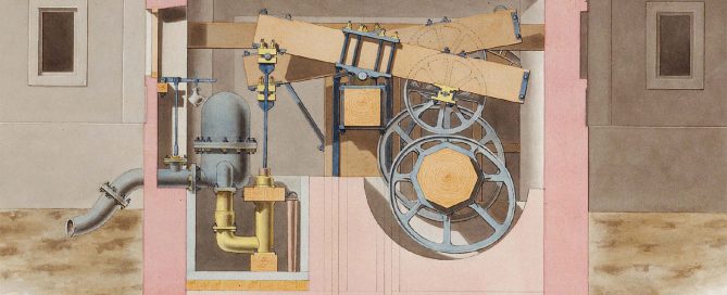 A section of Joseph von Baader’s new hydraulic equipment for pumping water in the Royal Gardens in Nymphenburg, 1804 (Deutsches Museum)