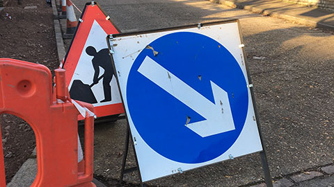 UK Road Signs - Keep Right / Road Works